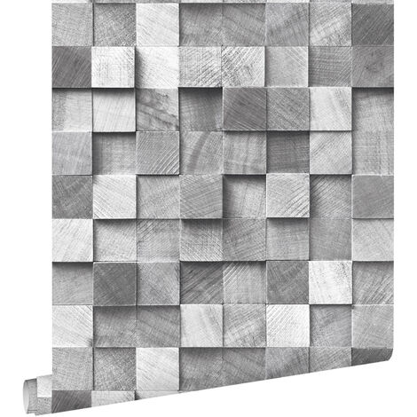 papier peint imitation bois en 3D gris  - ESTAhome