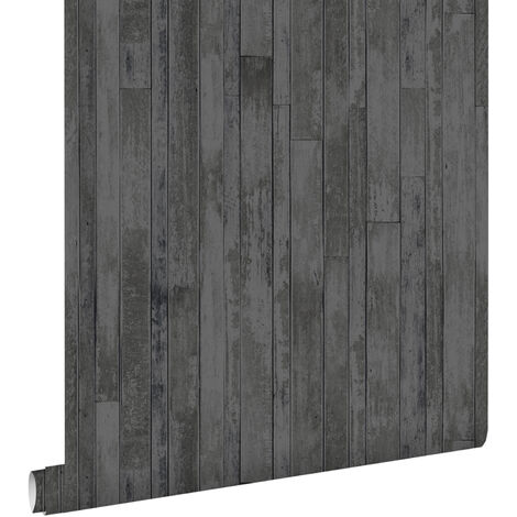 papier peint imitation bois noir et marron - ESTAhome