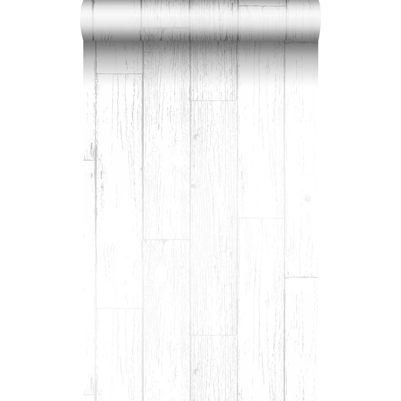 papier peint imitation bois blanc mat et argent - Origin Wallcoverings