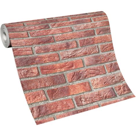 Papier peint imitation brique rouge – Tapisserie moderne effet fausse pierre – Pour cuisine – Résistant à l'humidité – Style industriel – Bricoflor