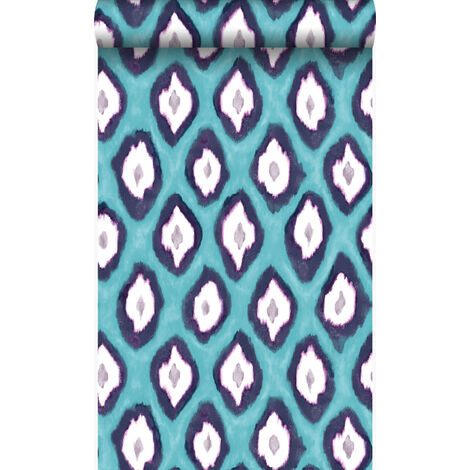 papier peint imitation d'ikat turquoise  - Origin Wallcoverings