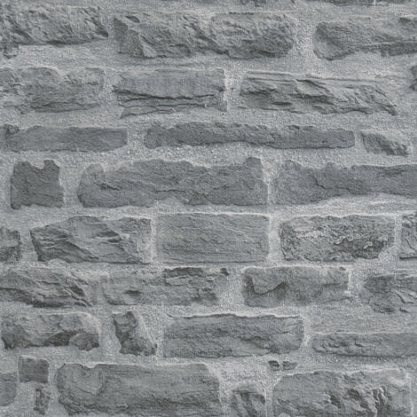 Papier Peint imitation "Mur de Pierres avec joint grisé" Gris clair 10mx 0.53 m