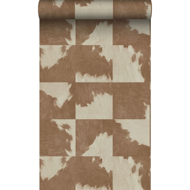 Origin - papier peint imitation peau de vache marron et blanc Wallcoverings