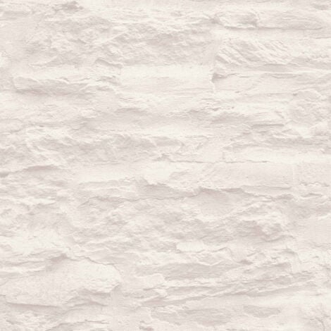 Papier peint imitation pierre beige Tapisserie brique banche pour cuisine Papier peint intissé trompe l'oeil pour salon & couloir