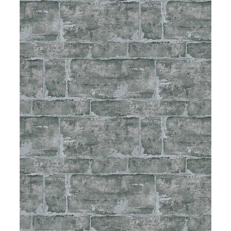 Papier peint imitation pierre gris foncé  Tapisserie imitation pierre style industriel  Papier peint brique industriel pour chambre & salon