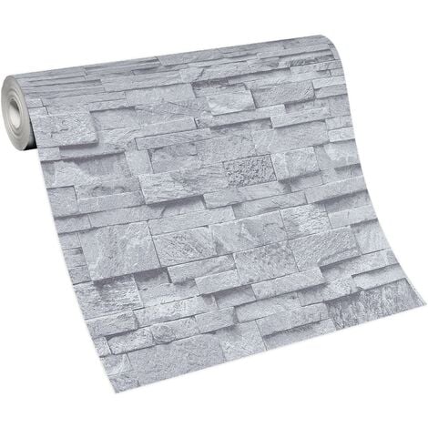 BRICOFLOR Papier peint imitation pierre grise salon | Tapisserie pierre grise salle à manger | Papier peint pierre trompe l'oeil intissé tendance