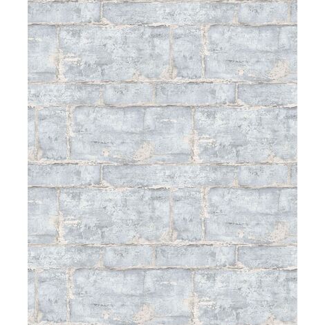 Papier peint imitation pierre tendance gris clair  Tapisserie pierre trompe l'oeil grise pour chambre  Papier peint intissé salon & couloir