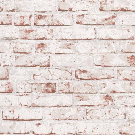 Papier peint imitation pierre trompe l'oeil blanc & rouge Tapisserie effet pierre moderne Papier peint tendance salon & couloir