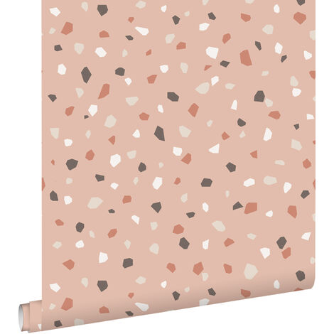 papier peint imitation terrazzo rose clair, blanc et gris  - ESTAhome