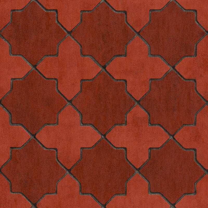 Papier peint rouge style marocain cuisine Tapisserie rouge effet carreaux de ciment vintage Papier peint carrelage idéal salle à manger