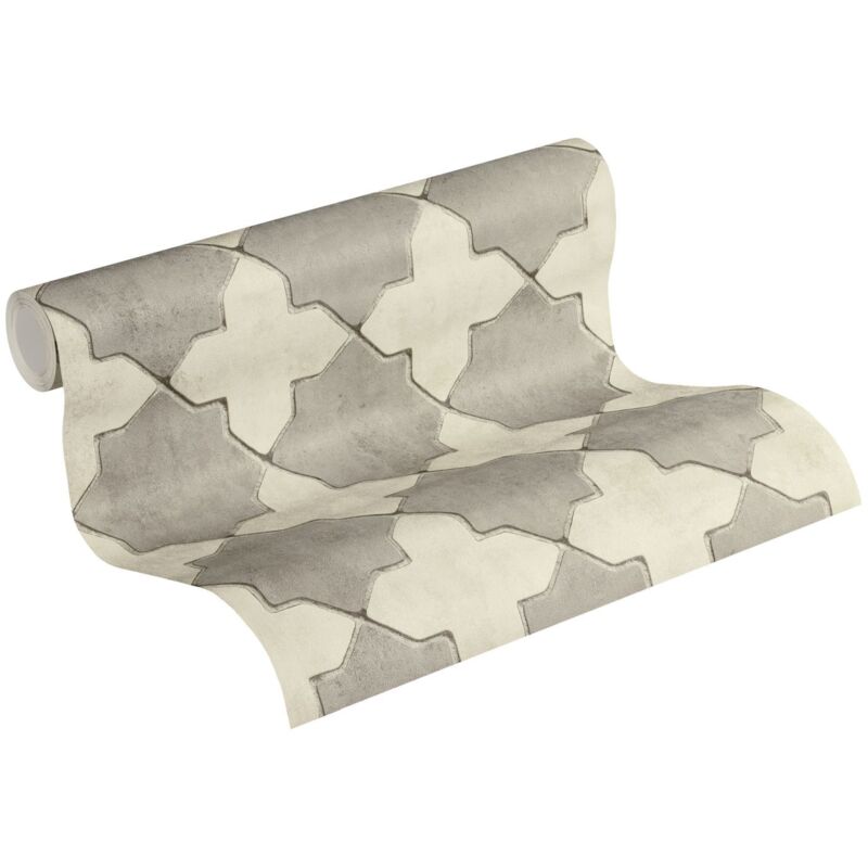 Livingwalls - Papier peint gris et blanc style marocain Tapisserie carrelage grise & blanc salon & chambre Papier peint cuisine & salle de bain