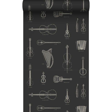 Papier peint instruments de musique - 53 cm x 10,05 m de Origin Wallcoverings - noir