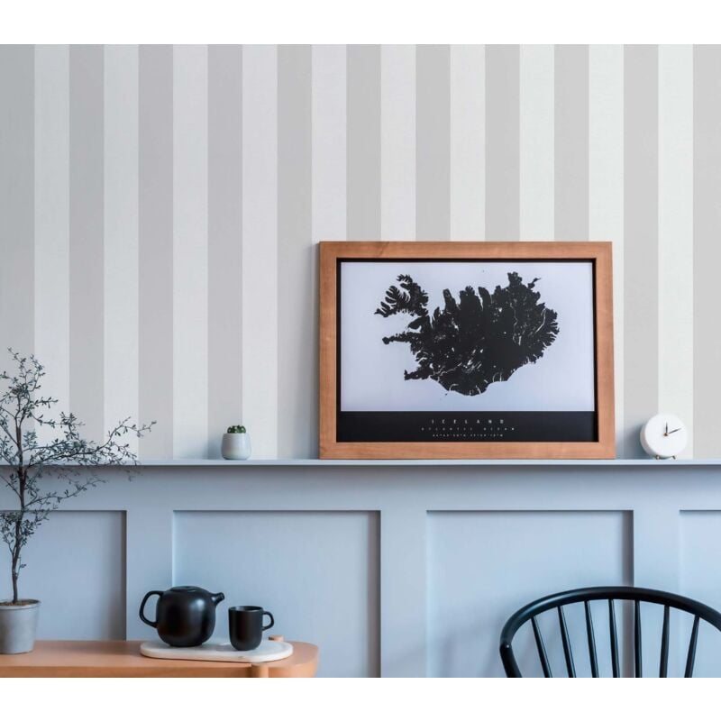 Papier peint rayure, gris clair et blanc 314031