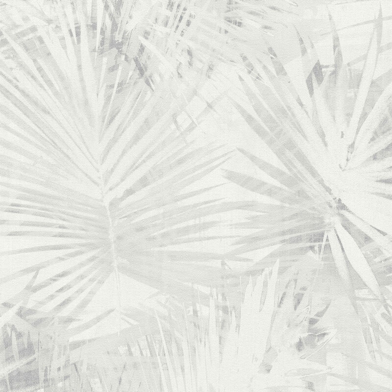Papier peint gris clair motif feuilles de palmier Tapisserie moderne à motif végétal pour salle de bain Papier peint intissé fleuri uni gris
