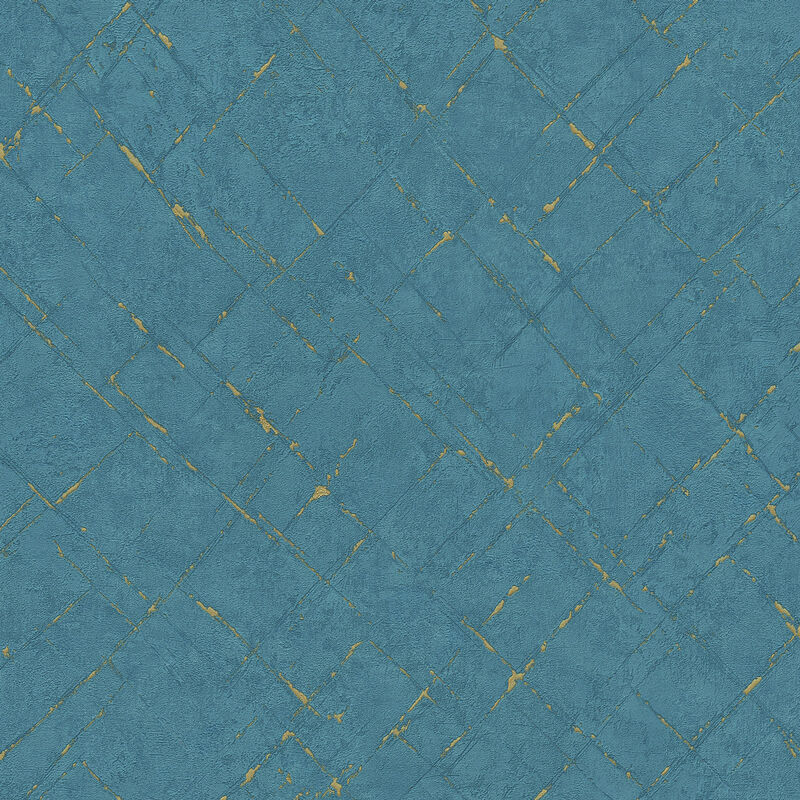 Papier peint à moitf vintage bleu canard Tapisserie or et bleu rétro pour salle à manger Papier peint intissé avec structure vinyle