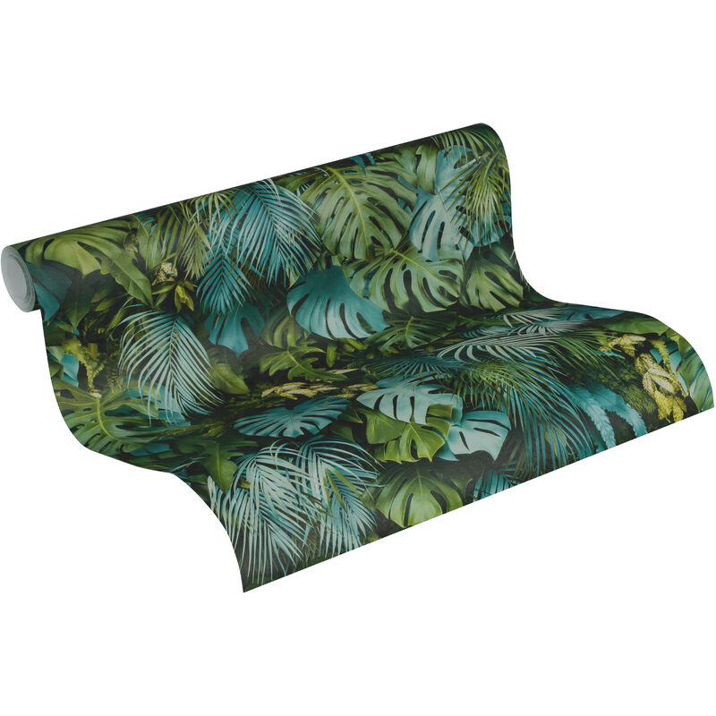 A.s.creations - papier peint feuilles tropicales vert et bleu - a.s. Création
