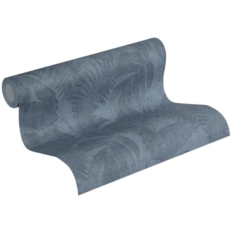 Papier peint en lin bleu marine Papier peint non-tissé avec design de palmiers bleu en effet lin Papier peint boho