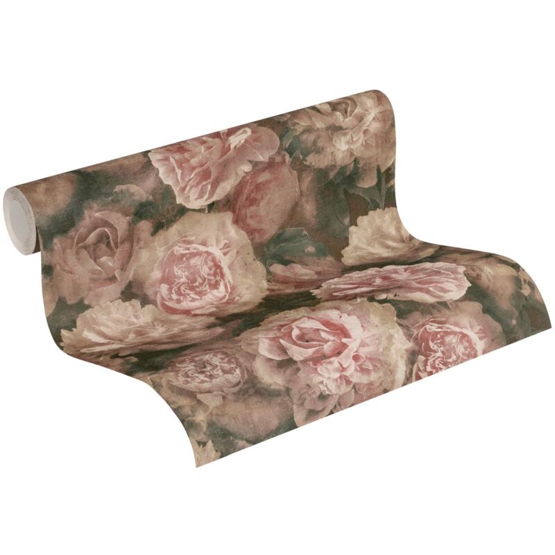 Papier peint motif pivoine rose pâle pour chambre fille Tapisserie fleurie rose style vintage Papier peint anglais pastel