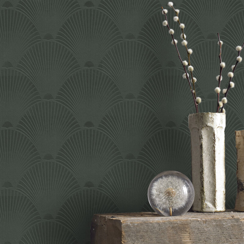Papier peint intissé Art Déco Glamour 1005 x 52cm Vert