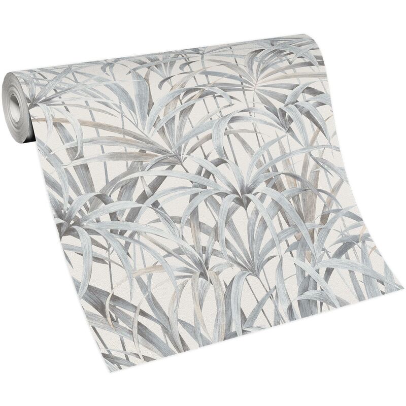 Papier peint intissé beige et gris tendance | Tapisserie à motif tropical pour salle de bain | Papier peint jungle à motif palmier