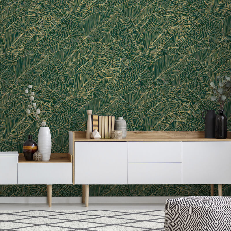 Papier peint intissé Kaya 1005 x 52cm Vert, or