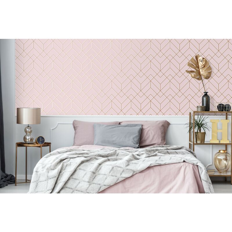 Papier peint intissé Losanges filaires 1005 x 52cm Rose
