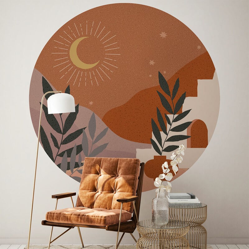 Papier peint intissé pré-encollé fresques géantes - nuit désertique abstraite ronde - 60x60cm