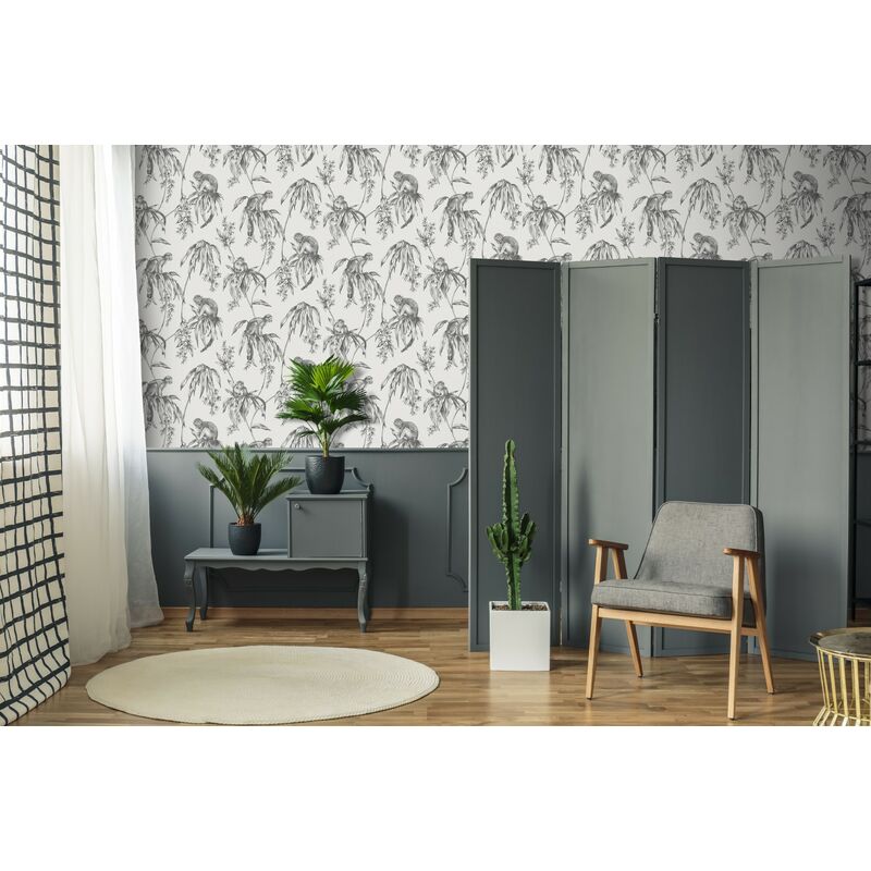 Papier peint intissé Singe sapajou facétieux 1005 x 52cm Gris