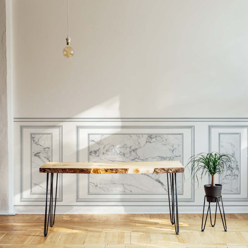 Papier peint intissé marbre blanc contemporain, imitation boiseries, 75 cm x 200 cm, décor unique