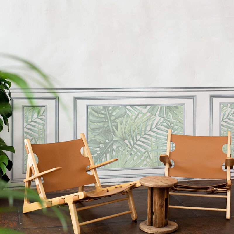 Plage - Papier peint intissé décoratif, motif feuille tropicale, jungle, imitation boiseries, 75 cm x 200 cm