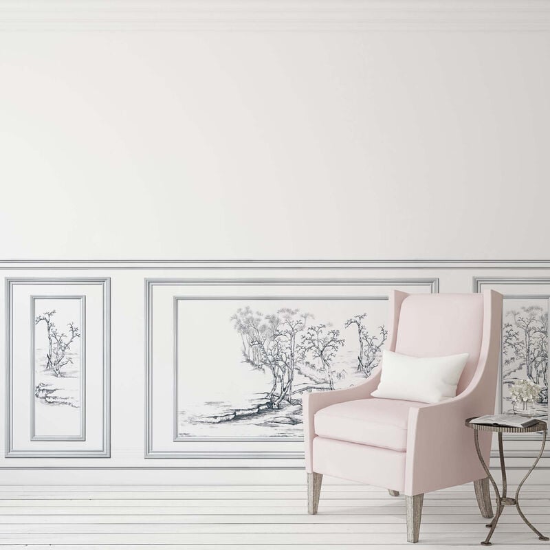 Papier peint intissé décoratif, motif oeuvre d'art arbre, imitation boiseries, 75 cm x 200 cm