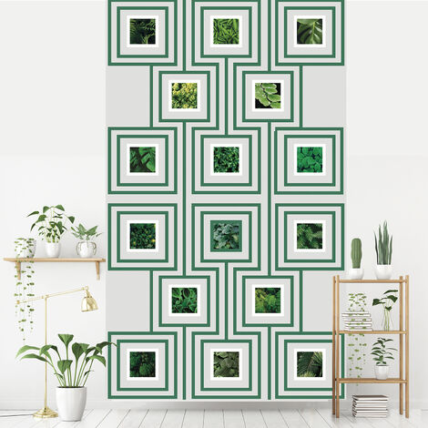 Papier peint intissé 250 cm X 150 cm - Lot de photos nature, feuillage, design graphique vert - Décoration murale intérieure.