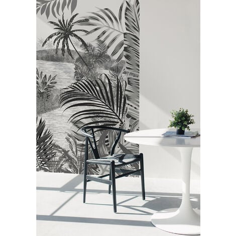 Papier peint panoramique - Photo murale Paysage tropical noir et blanc Borra 250x150
