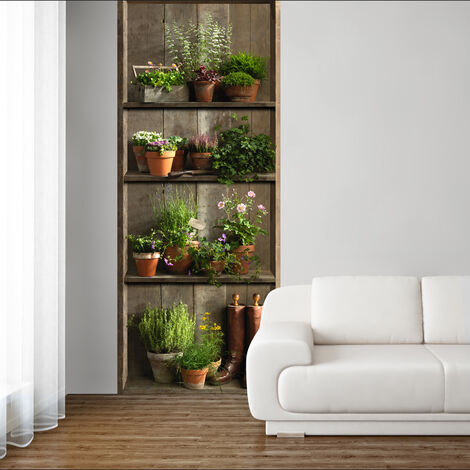 Papier peint intissé 250 cm x 96 cm – Décor rustique avec étagère et plantes – Installation facile – Fabrication 100% française – Plage