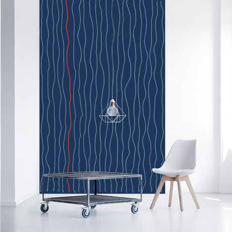 Papier peint intissé 250x150cm, déco murale panoramique, motif vagues bleu clair et rouge, pour une ambiance unique.