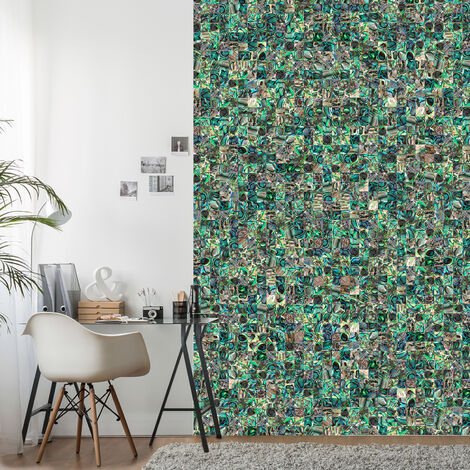 Papier peint intissé 250x150cm, style oeuvre d'art, mozaïque bleu/vert panoramique. Décorez votre intérieur avec ce papier peint unique. - Multicouleur