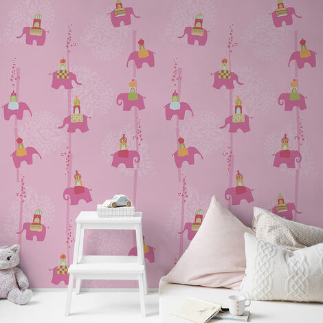 Papier peint intissé 270x250 cm pour chambre d'enfant, éléphant d'Inde stylisé. Déco chic et originale pour enfants.