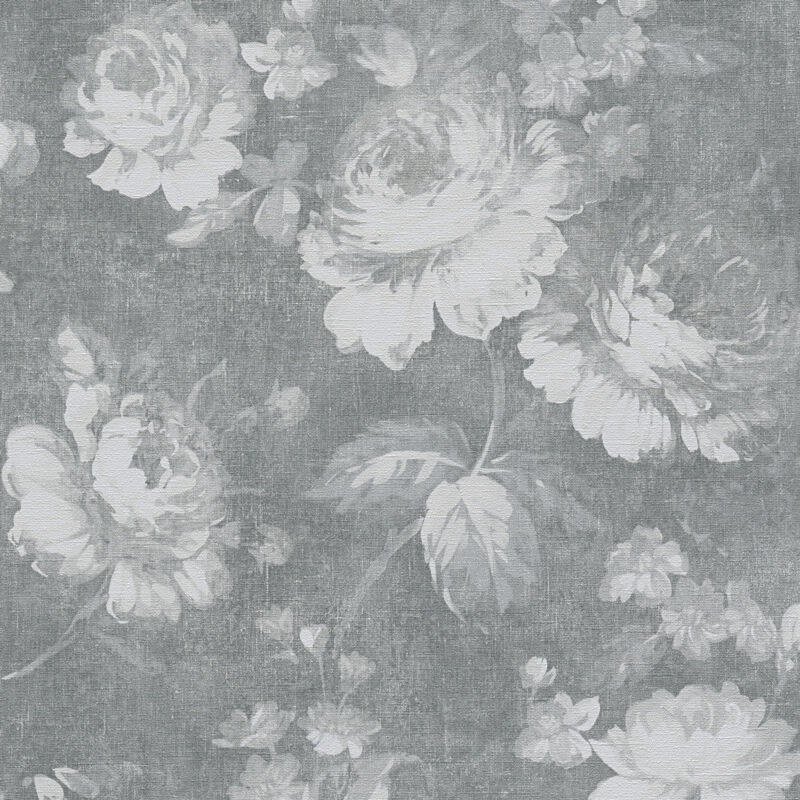 Papier peint fleuri gris vintage Tapisserie florale pour chambre et salon Papier peint motifs à fleurs intissé vinyle couloir
