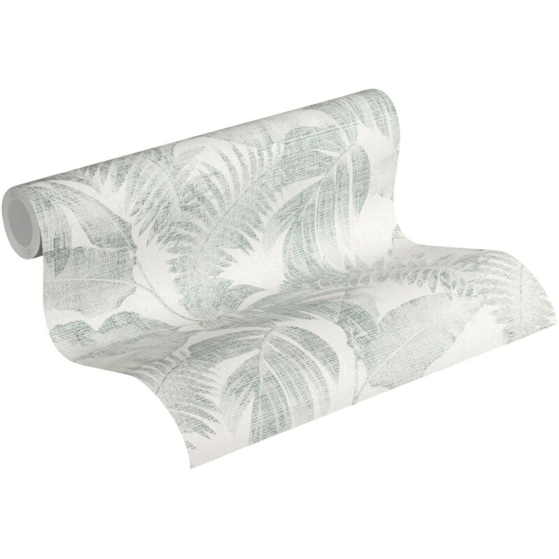 Papier peint tropical blanc & vert moderne Tapisserie à motif feuille verte pour salle de bain Papier peint motif palmier style vintage