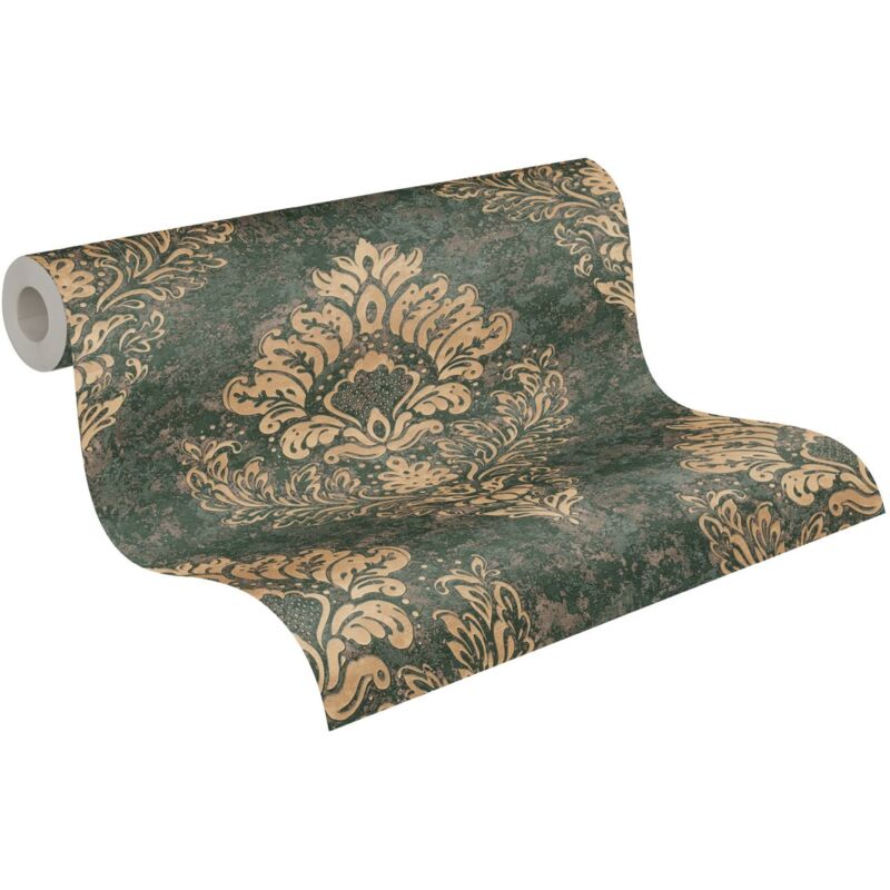 Papier peint baroque vert et or Papier peint damassé moderne Papier peint intissé Idéal pour chambre