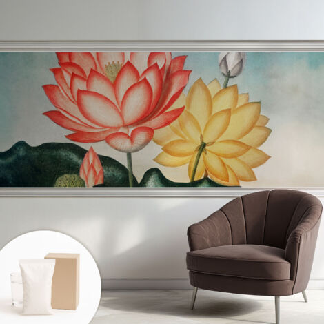 Papier peint intissé à motifs décoratifs pour salon chambre et bureau Décoration murale élégante avec colle Fleurs de lotus 250x104 cm