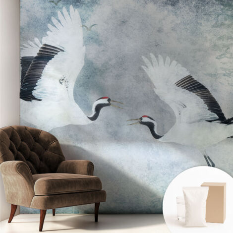 Papier peint intissé à motifs décoratifs pour salon chambre et bureau Décoration murale élégante avec colle Grues harmonieuses 250x250 cm