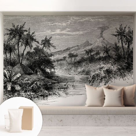 Papier peint intissé à motifs décoratifs pour salon chambre et bureau Décoration murale élégante avec colle Panorama exotique 208x146 cm