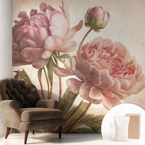 Papier peint intissé à motifs décoratifs pour salon chambre et bureau Décoration murale élégante avec colle Pivoines délicates 250x250 cm