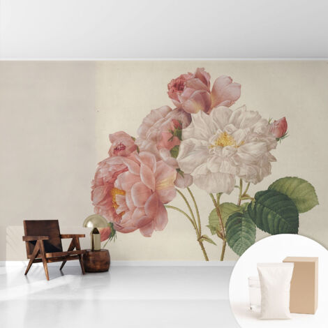Papier peint intissé à motifs décoratifs pour salon chambre et bureau Décoration murale élégante avec colle Roses romantiques 416x254 cm
