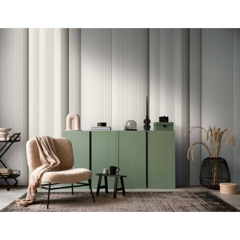 Papier peint intissé À rayures Crème, Or, Blanc - 1,59 x 2,8 m
