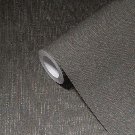 Papier peint intissé anthracite et cuivre Tapisserie texturée effet textile gaufrage Papier peint effet métallique idéal salon