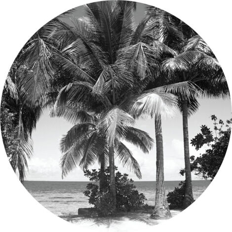 Papier peint intissé auto-adhésif rond  Thème Palmiers monochromes - 70 x 70 cm