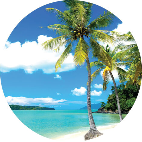 Papier peint intissé auto-adhésif rond  Thème Palmiers sur la plage - 70 x 70 cm