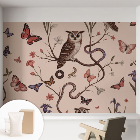 Papier peint intissé avec imprimé installation simple qualité excellente sans désordre - Colle incluse gratuite Hibou nature 152x104 cm